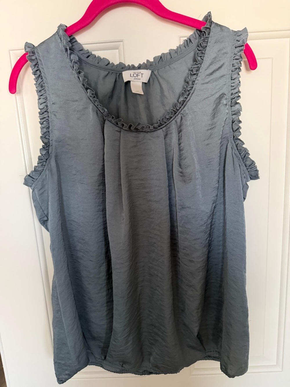 LOFT Slate Gray Ruffle-Trim Bubble Hem Sleeveless Top